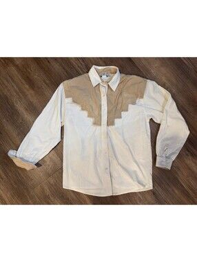 Vintage ADOBE ROSE Western Long Sleeve Blouse Sz M Neutrals Geometric Shirt